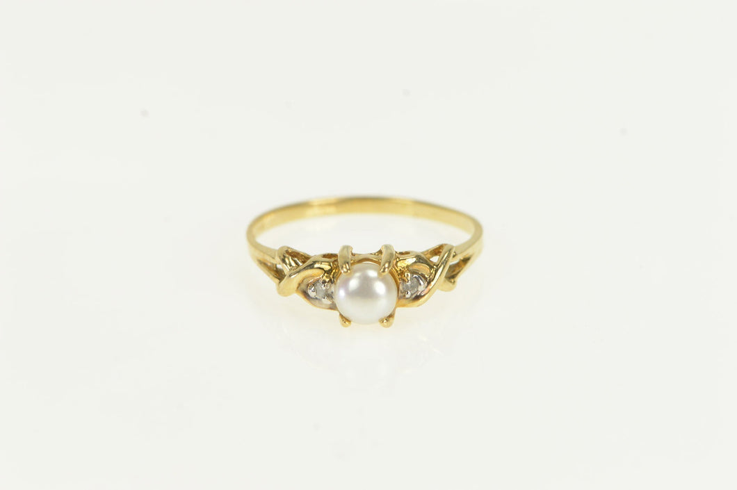 14K Pearl Diamond Vintage Classic Statement Ring Yellow Gold