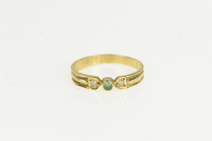 14K 1940's Emerald Diamond Accent Vintage Ring Yellow Gold
