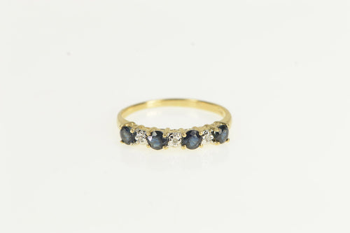 14K Classic Diamond Sapphire Wedding Band Ring Yellow Gold
