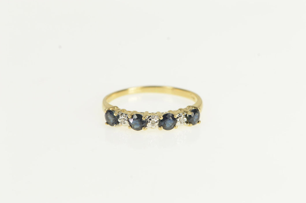 14K Classic Diamond Sapphire Wedding Band Ring Yellow Gold