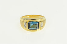 Load image into Gallery viewer, 14K Men&#39;s Blue Topaz Diamond Accent Statement Ring Yellow Gold