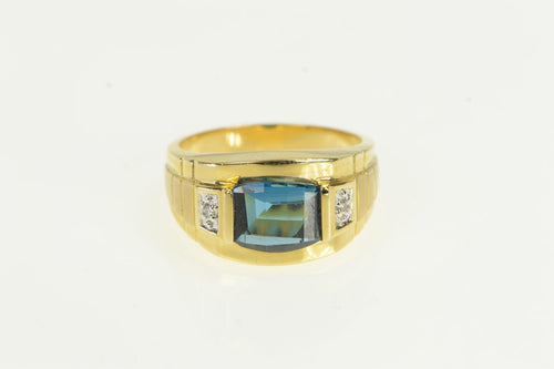 14K Men's Blue Topaz Diamond Accent Statement Ring Yellow Gold