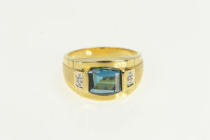 14K Men's Blue Topaz Diamond Accent Statement Ring Yellow Gold