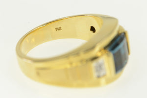 14K Men's Blue Topaz Diamond Accent Statement Ring Yellow Gold
