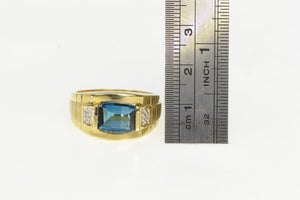 14K Men's Blue Topaz Diamond Accent Statement Ring Yellow Gold
