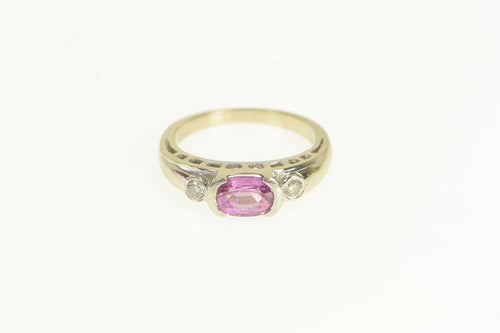 14K Pink Sapphire Diamond Accent Engagement Ring White Gold