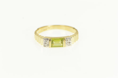 14K Emerald Cut Peridot Diamond Accent Ring Yellow Gold