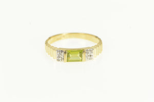 14K Emerald Cut Peridot Diamond Accent Ring Yellow Gold