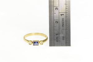 14K Emerald Cut Sapphire Diamond Accent Vintage Ring Yellow Gold