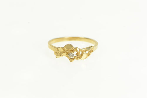 14K Diamond Ornate Textured Cluster Nugget Ring Yellow Gold