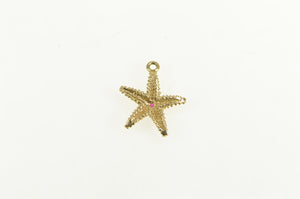14K Ruby Inset Sea Star Fish Ornate Beach Motif Charm/Pendant Yellow Gold