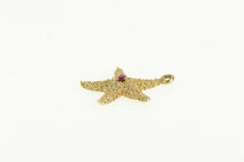 Load image into Gallery viewer, 14K Ruby Inset Sea Star Fish Ornate Beach Motif Charm/Pendant Yellow Gold