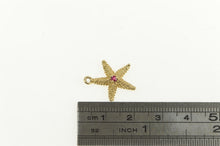 Load image into Gallery viewer, 14K Ruby Inset Sea Star Fish Ornate Beach Motif Charm/Pendant Yellow Gold