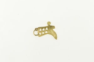 14K Heart Cowboy Boot Southern Motif Cowgirl Charm/Pendant Yellow Gold
