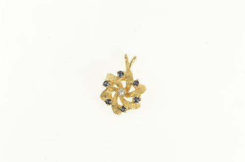 14K 1960's Sapphire Diamond Ornate Swirl Vintage Charm/Pendant Yellow Gold