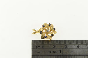 14K 1960's Sapphire Diamond Ornate Swirl Vintage Charm/Pendant Yellow Gold