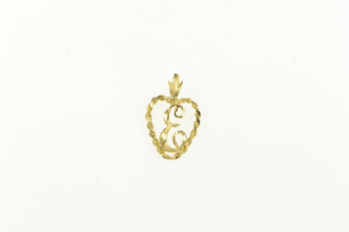 14K E Cursive Letter Name Initial Heart Valentine Charm/Pendant Yellow Gold