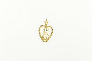 14K E Cursive Letter Name Initial Heart Valentine Charm/Pendant Yellow Gold