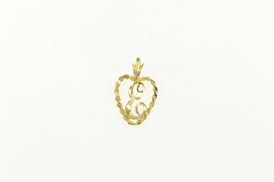 14K E Cursive Letter Name Initial Heart Valentine Charm/Pendant Yellow Gold
