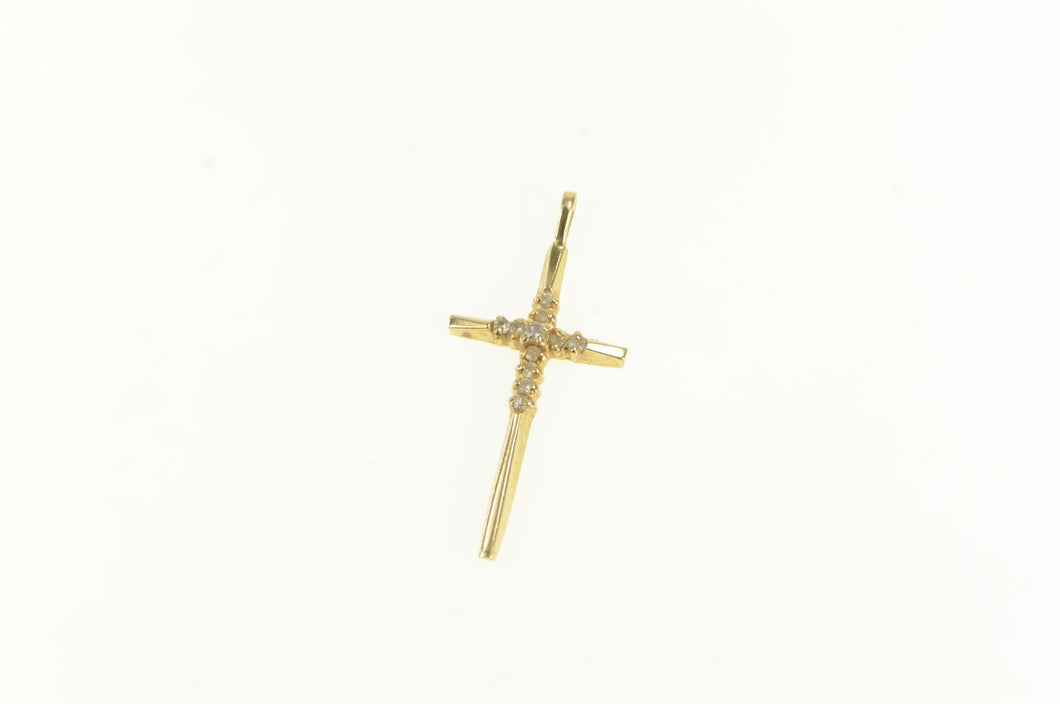 14K Diamond Classic Cross Christian Faith Vintage Pendant Yellow Gold