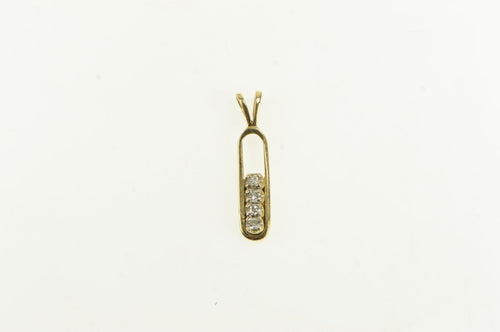 14K Retro Diamond Vertical Bar Vintage Statement Pendant Yellow Gold