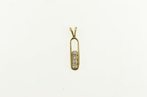 14K Retro Diamond Vertical Bar Vintage Statement Pendant Yellow Gold