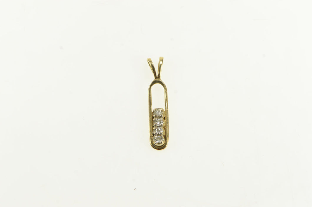 14K Retro Diamond Vertical Bar Vintage Statement Pendant Yellow Gold