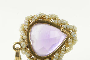 14K Victorian Amethyst Seed Pearl Heart Valentine Charm/Pendant Yellow Gold