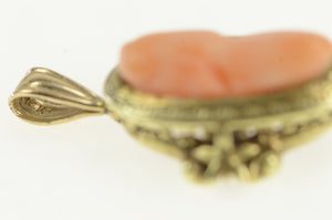 14K Victorian Coral Cameo Converted Ring Pendant Yellow Gold