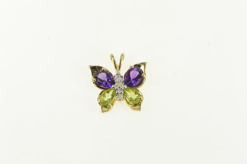 14K Amethyst Peridot Diamond Butterfly Charm/Pendant Yellow Gold
