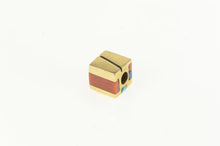 Load image into Gallery viewer, 14K Coral Turquiose Lapis Inlay Square Cube Slide Charm/Pendant Yellow Gold