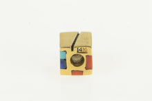 Load image into Gallery viewer, 14K Coral Turquiose Lapis Inlay Square Cube Slide Charm/Pendant Yellow Gold