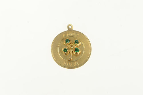 14K Vintage Retro Good Luck Sim. Emerald Charm/Pendant Yellow Gold
