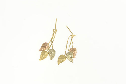 14K Black Hills Leaf Fringe Cluster Dangle Tassel Earrings Yellow Gold