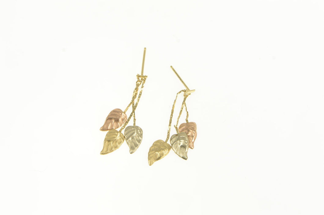 14K Black Hills Leaf Fringe Cluster Dangle Tassel Earrings Yellow Gold