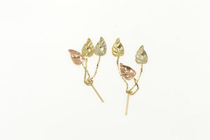 14K Black Hills Leaf Fringe Cluster Dangle Tassel Earrings Yellow Gold