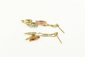 14K Black Hills Leaf Fringe Cluster Dangle Tassel Earrings Yellow Gold