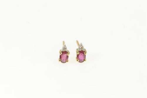14K Ruby Diamond Accent Vintage Classic Stud Earrings Yellow Gold