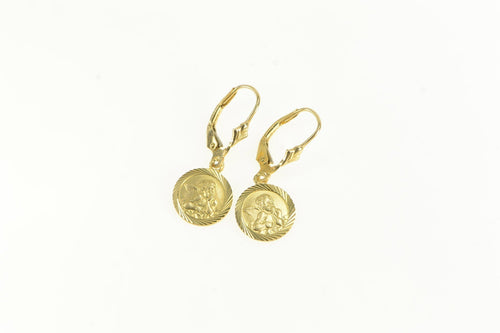 14K Raphael Cherub Baby Angel Dangle Vintage Earrings Yellow Gold
