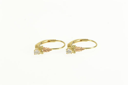 14K Diamond Vintage Solitaire Lever Back Dangle Earrings Yellow Gold