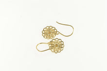 Load image into Gallery viewer, 14K Ornate Filigree Scalloped Flower Dangle Drop Earrings Yellow Gold