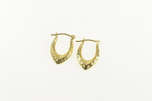 14K Chevron Diamond Cut Textured Oval Hoop Earrings Yellow Gold