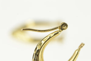 14K Chevron Diamond Cut Textured Oval Hoop Earrings Yellow Gold