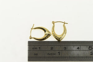 14K Chevron Diamond Cut Textured Oval Hoop Earrings Yellow Gold