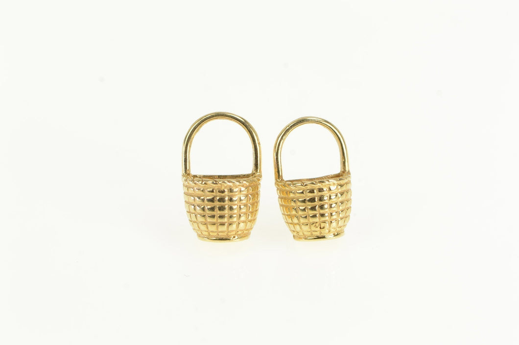 14K 3D Picnic Basket Vintage Statement Stud Earrings Yellow Gold