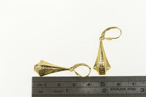 14K Art Deco Ornate Puffy Scroll Design Dangle Earrings Yellow Gold