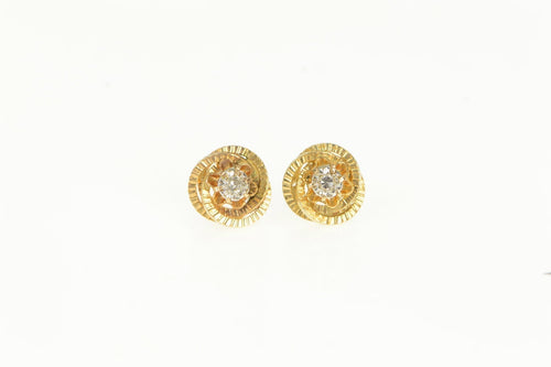 14K 1930's Diamond Vintage Twist Solitaire Stud Earrings Yellow Gold