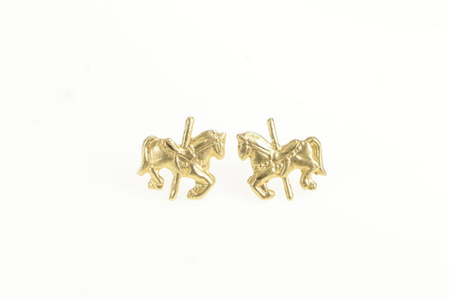 14K Carousel Horse Carnival Childrens Ride Stud Earrings Yellow Gold