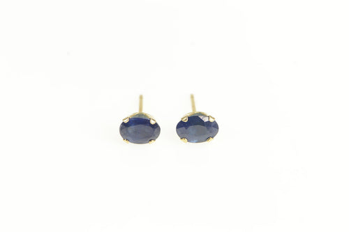 14K Oval Natural Sapphire Solitaire Vintage Stud Earrings Yellow Gold
