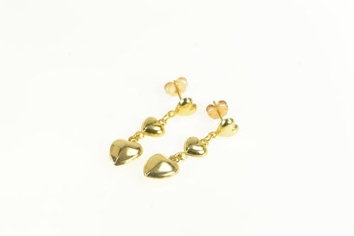 14K Puffy Heart Love Symbol Dangle Valentine Earrings Yellow Gold